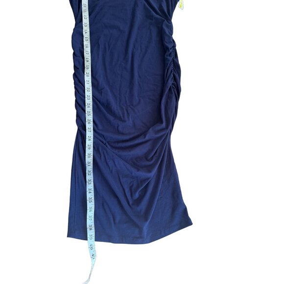 Kimi Kai Maternity Womens Ruched Midi Dress Size M Navy Blue - Picture 8 of 8